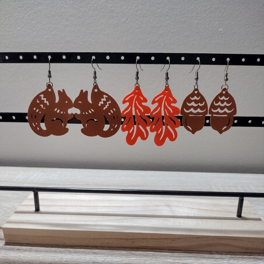 Handmade Faux Leather Set of 3 Autumn Earrings